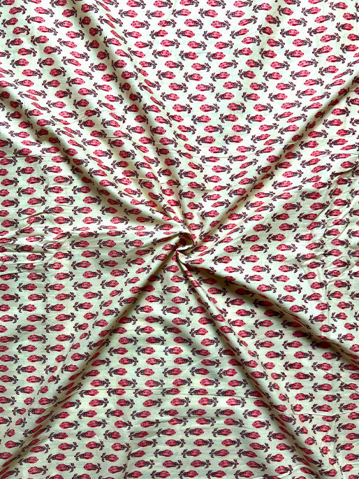 Beige Pink Dabu Floral Butti Cotton Fabric