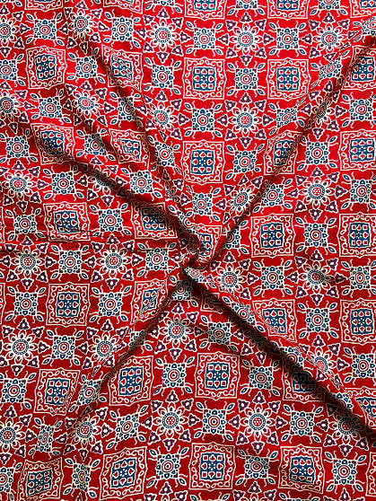 Red Ajrak Mughal Wall Cotton Fabric