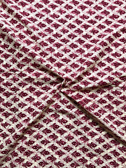 Maroon Beige Dabu Butti Cotton Fabric