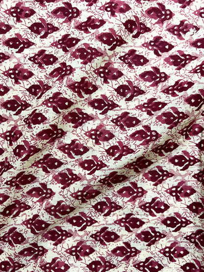 Maroon Beige Dabu Butti Cotton Fabric