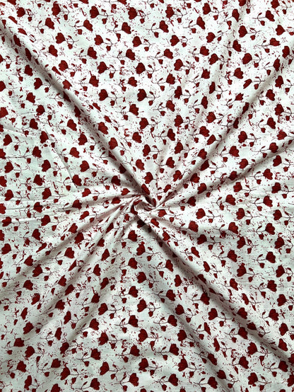 White Maroon Sanganeri Floral Cotton Fabric
