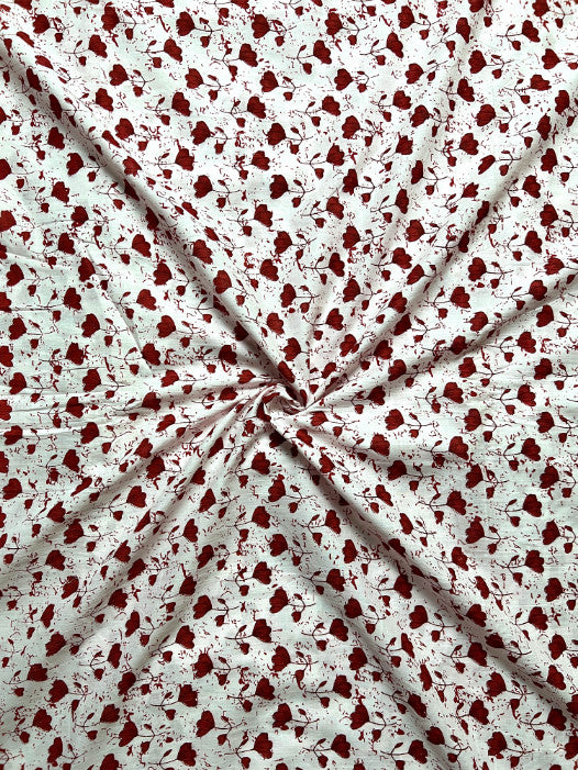 White Maroon Sanganeri Floral Cotton Fabric