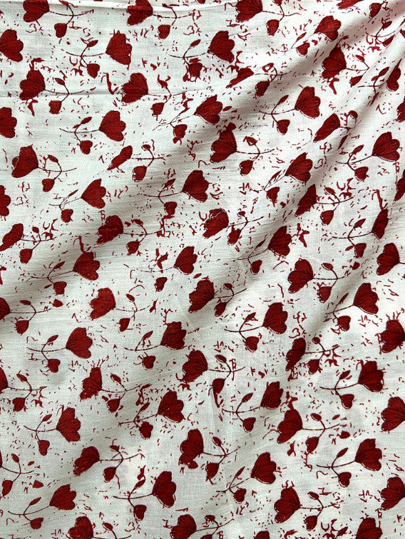 White Maroon Sanganeri Floral Cotton Fabric