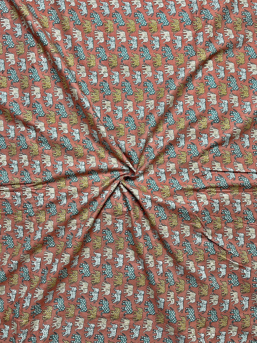 Rust Brown Ajrak Traditional Motifs Cotton Fabric