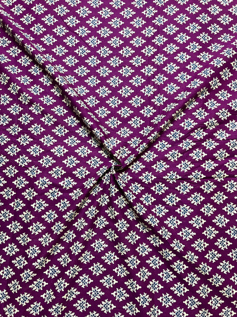 Purple Ajrak Butti Cotton Fabric
