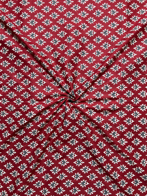 Maroon Ajrak Butti Cotton Fabric