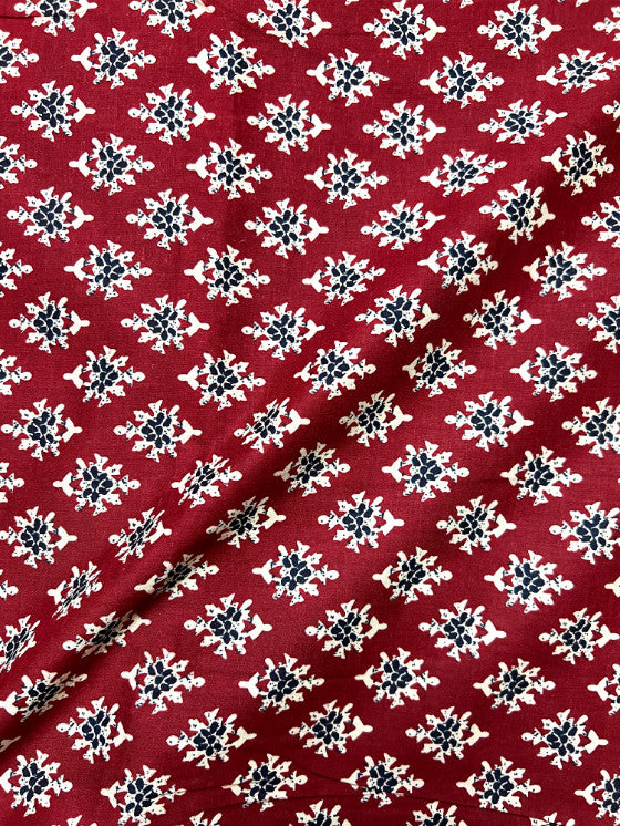 Maroon Ajrak Butti Cotton Fabric