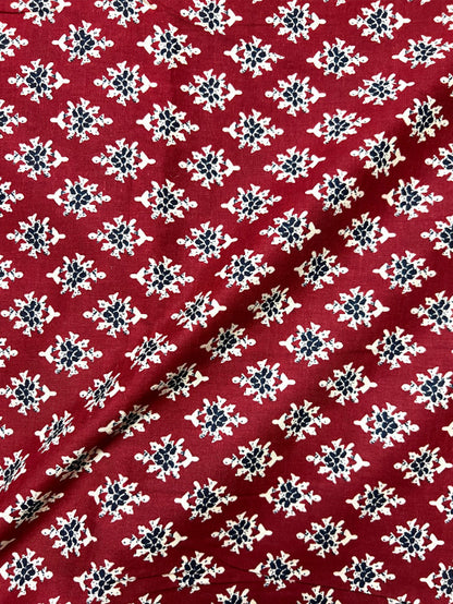 Maroon Ajrak Butti Cotton Fabric