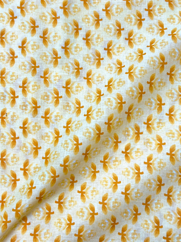 Yellow Dabu Floral Butti Cotton Fabric