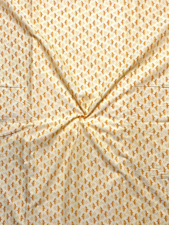 Yellow Dabu Floral Butti Cotton Fabric