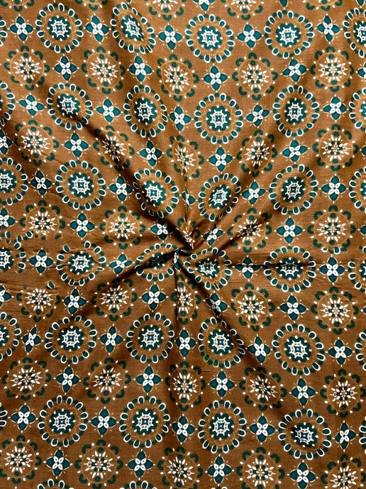 Mustard Ajrak Mughal Wall Cotton Fabric