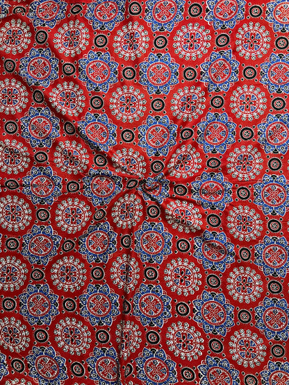 Red Ajrak Mughal Wall Cotton Fabric