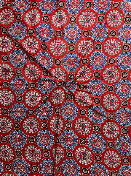 Red Ajrak Mughal Wall Cotton Fabric