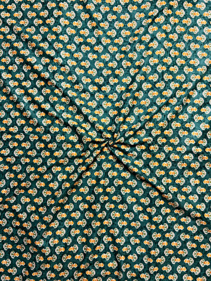 Green Dabu Floral Butti Cotton Fabric