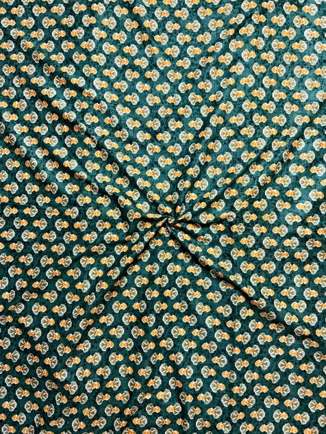 Green Dabu Floral Butti Cotton Fabric