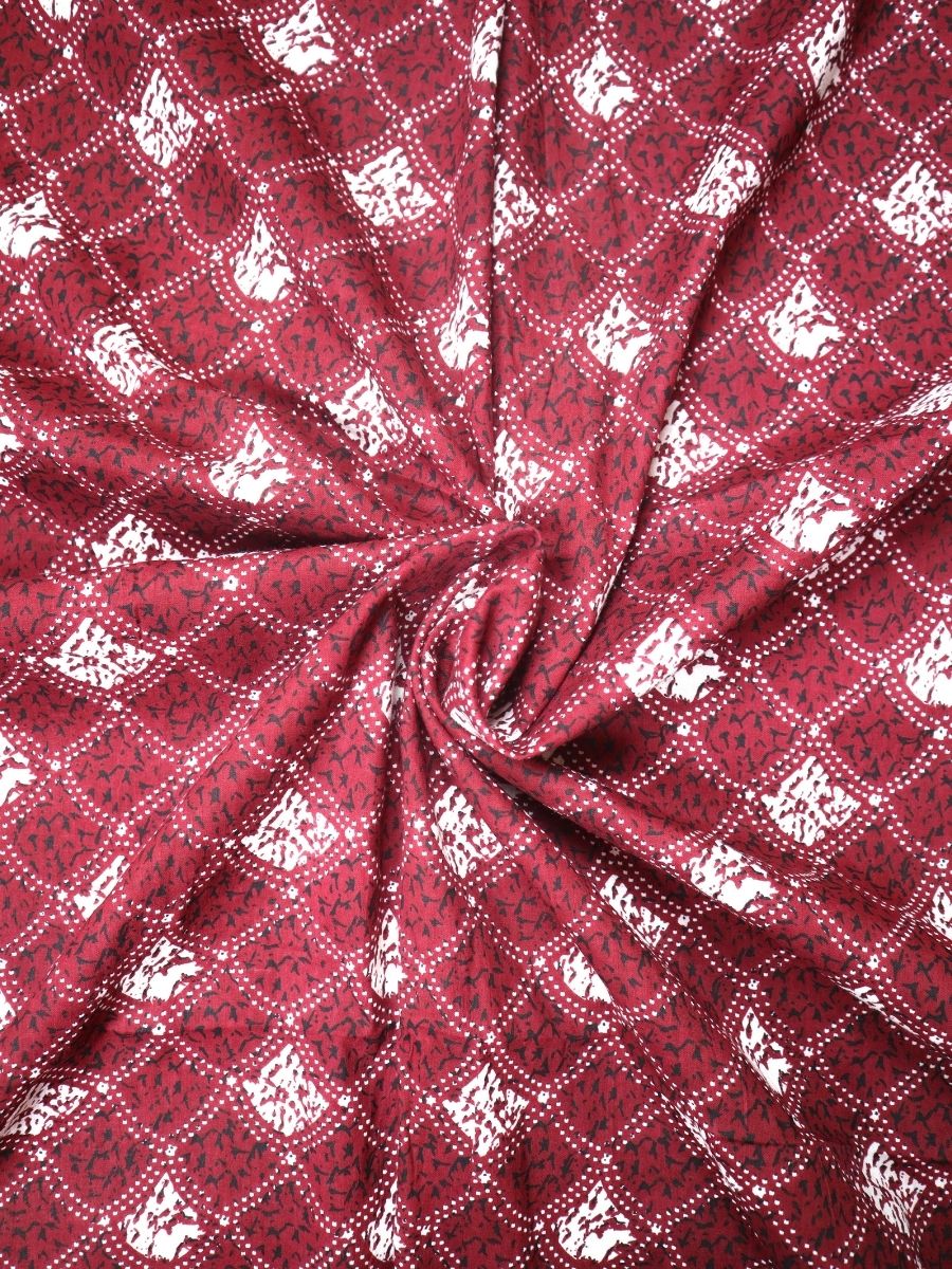 Maroon All Over Pattern Cotton Fabric - Dorukh