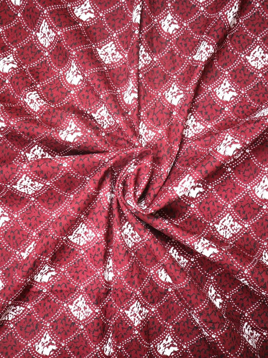 Maroon All Over Pattern Cotton Fabric - Dorukh