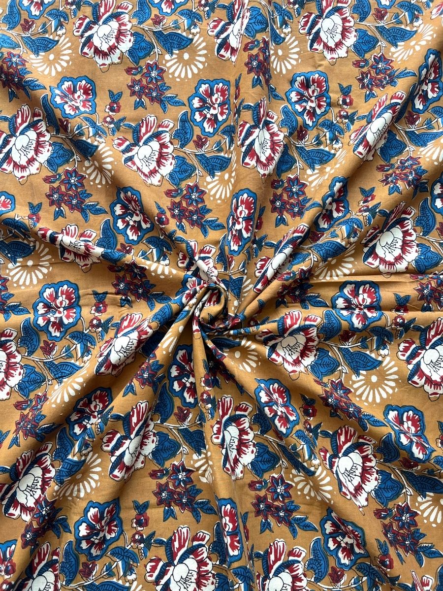 Mustard Floral Kali Cotton Fabric - Dorukh