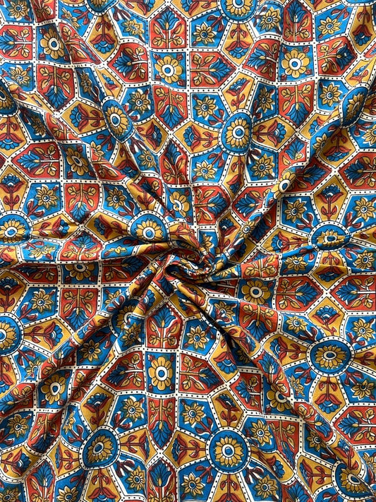 Mustard Mughal Wall Cotton Fabric - Dorukh