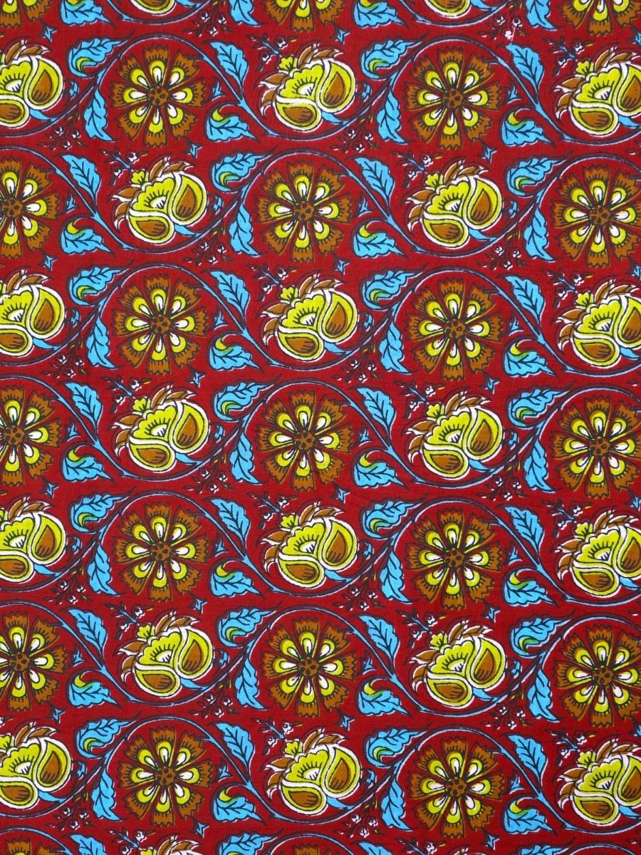 Red Floral Jaal Cotton Fabric - Dorukh