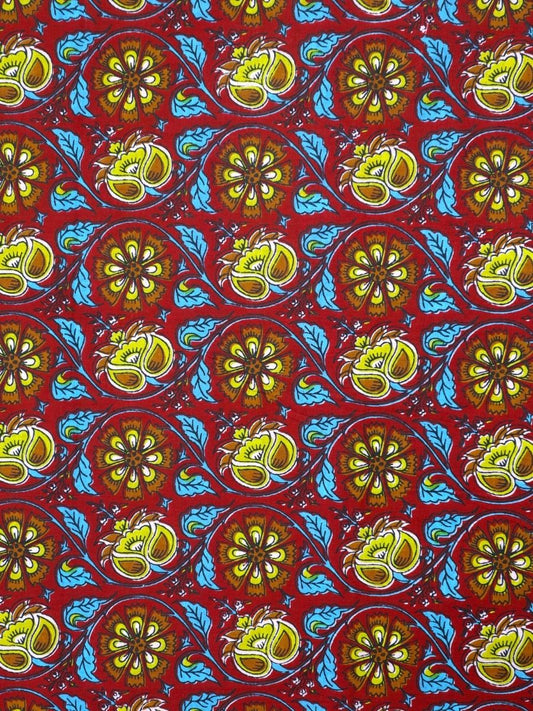 Red Floral Jaal Cotton Fabric - Dorukh