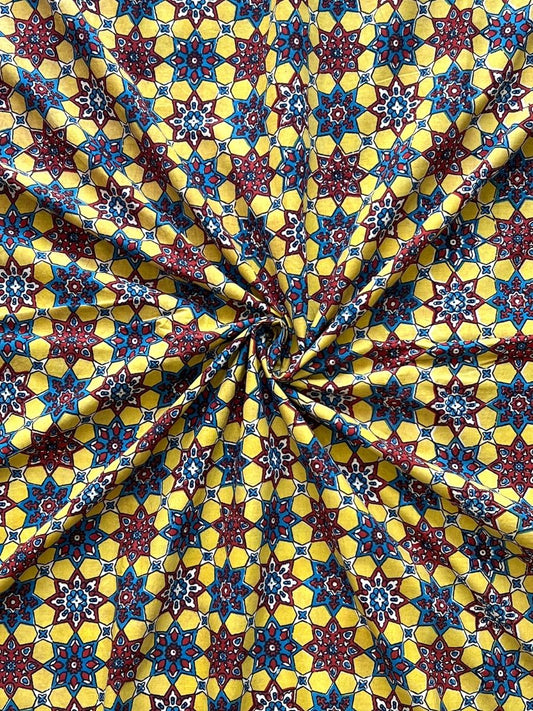 Yellow Star Jaal Cotton Fabric - Dorukh